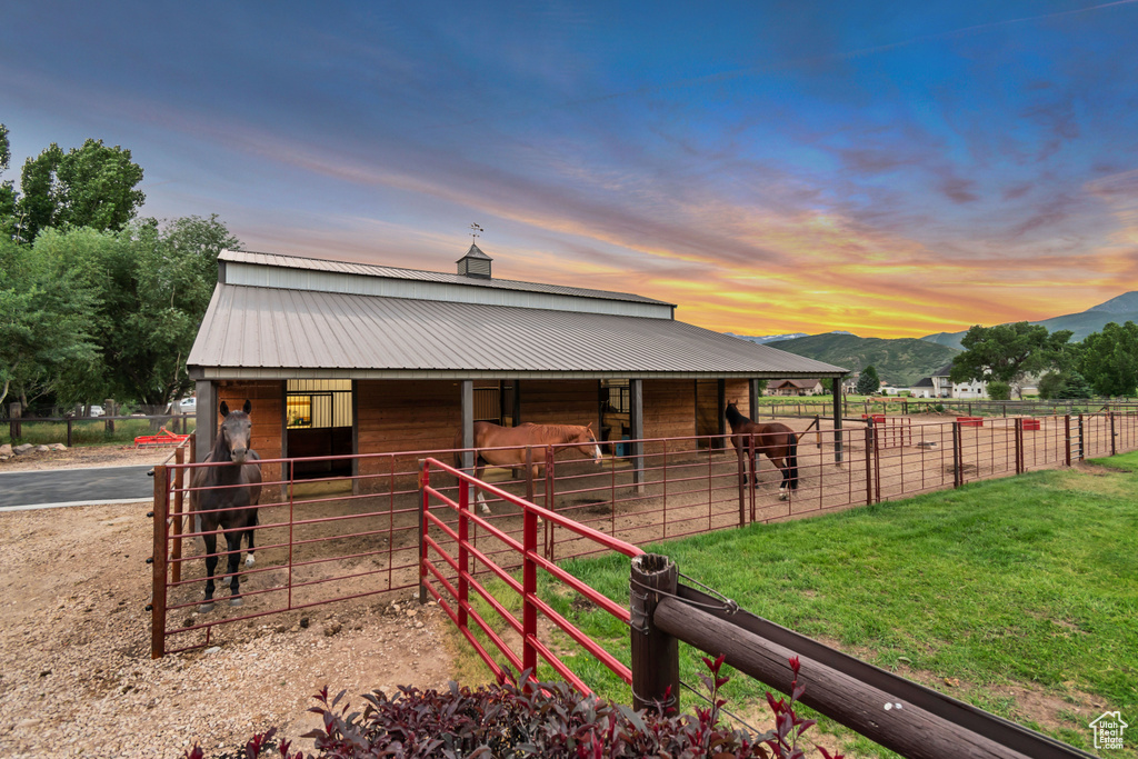 Stable featuring a mountain view