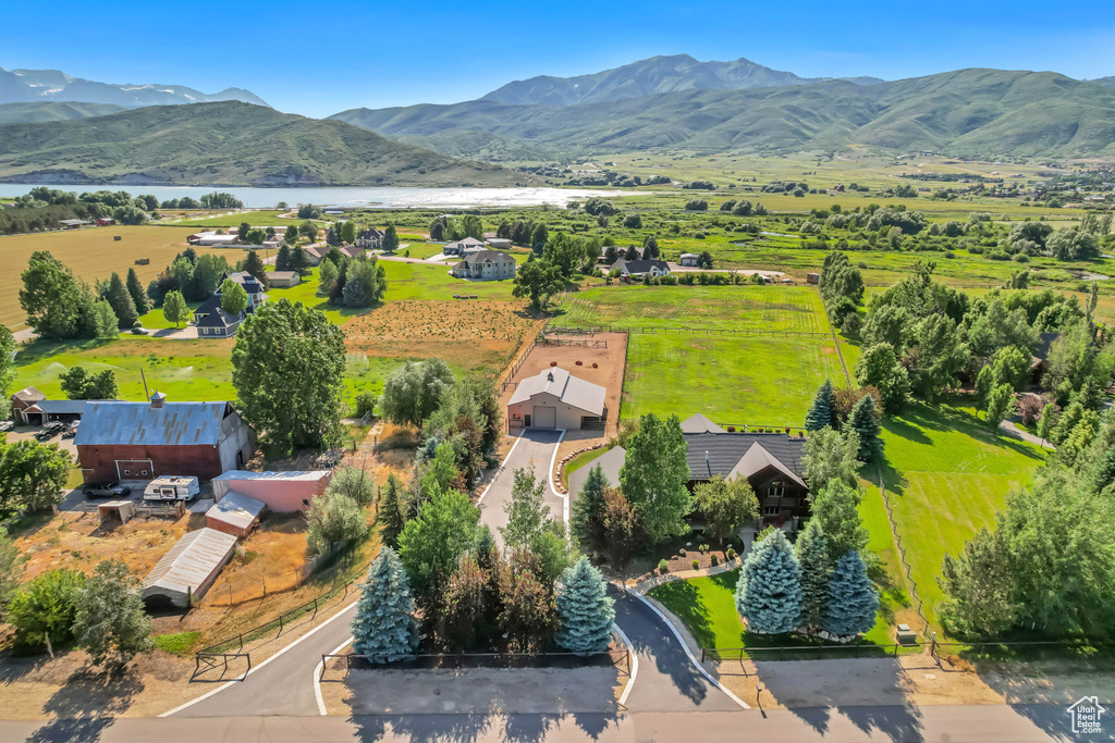 Drone / aerial view of a water and mountain view