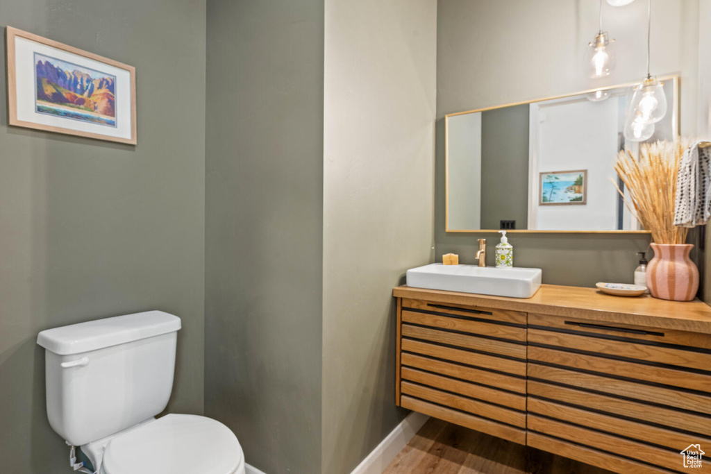 Bathroom featuring vanity and wood finished floors