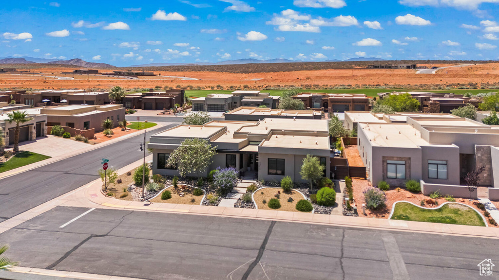View from above of property with mountains