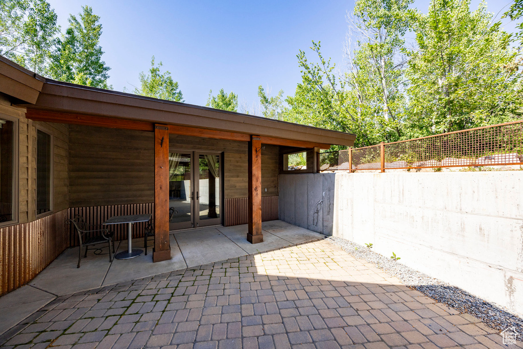 View of patio featuring french doors