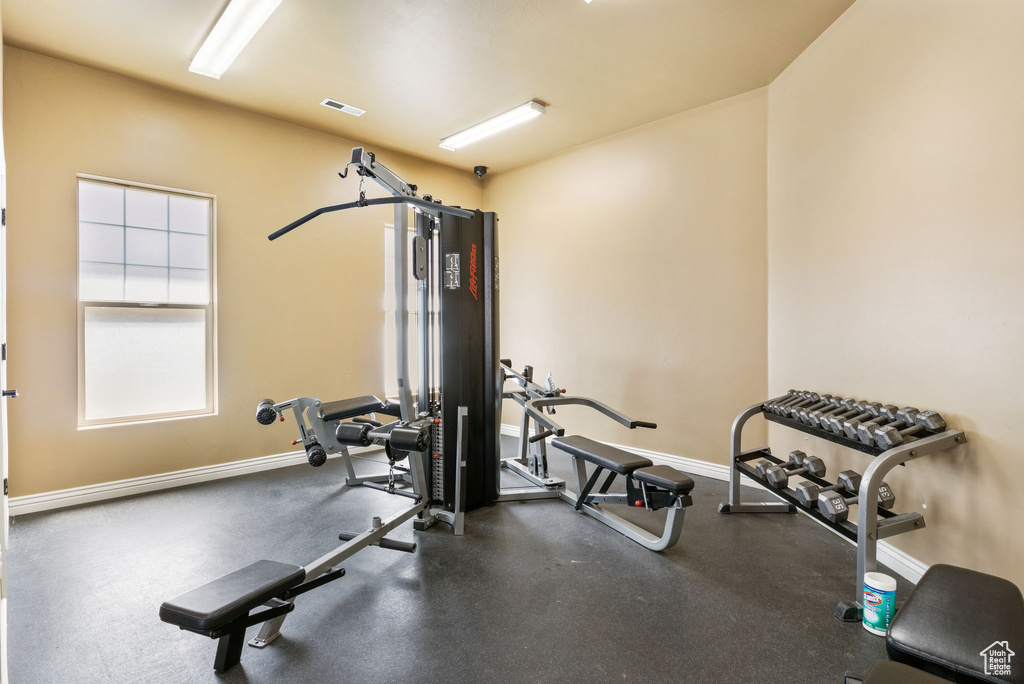 Workout room with baseboards