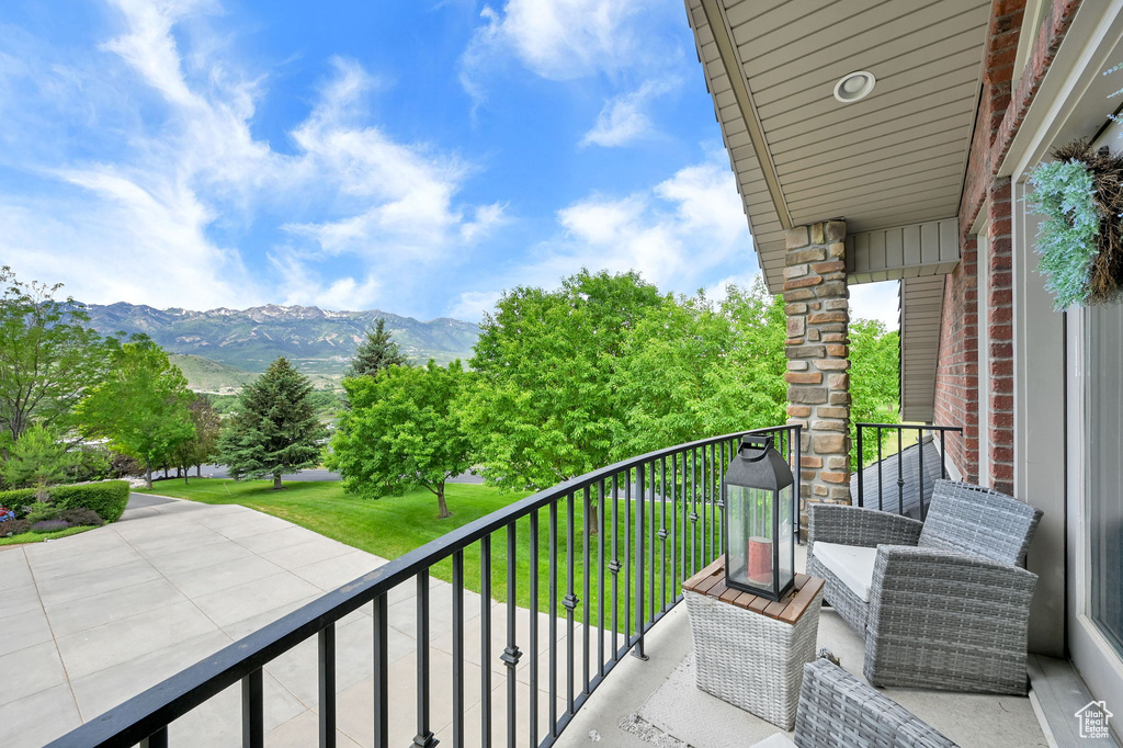 Balcony with a mountain view