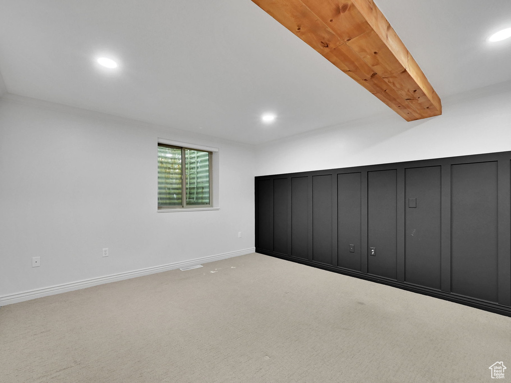 Unfurnished bedroom featuring recessed lighting and carpet floors