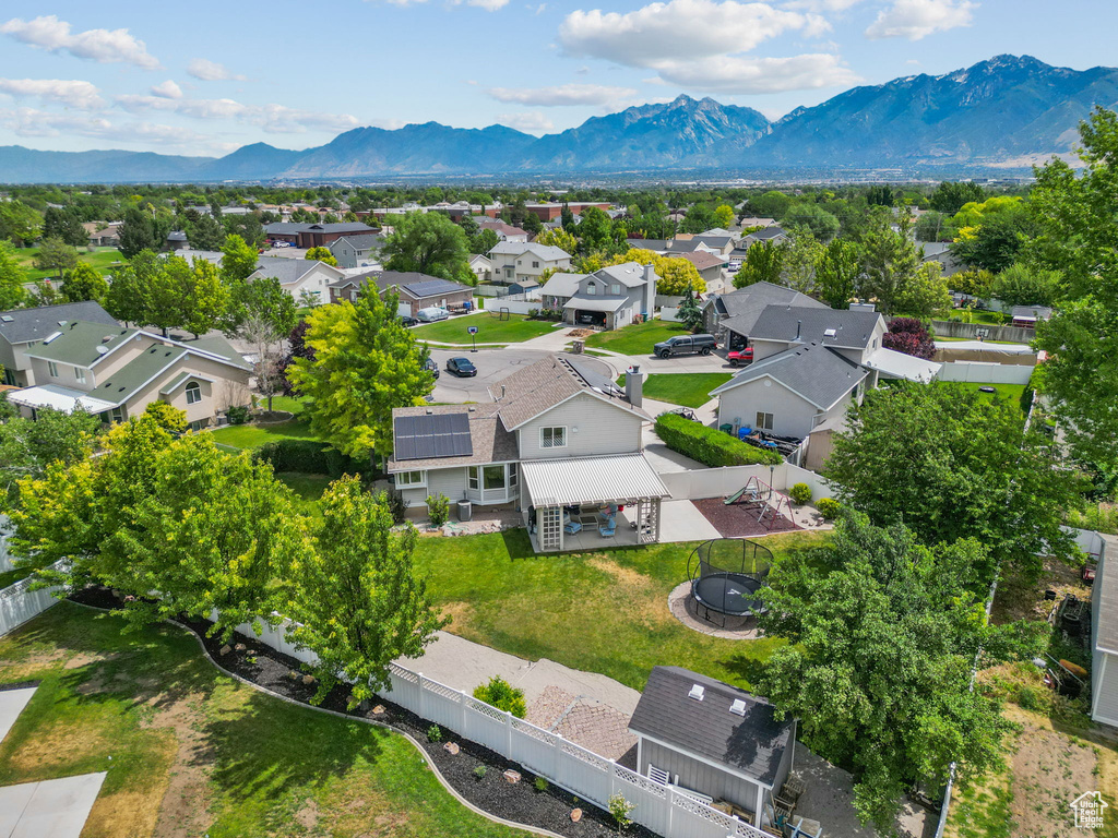 Aerial perspective of suburban area featuring mountains