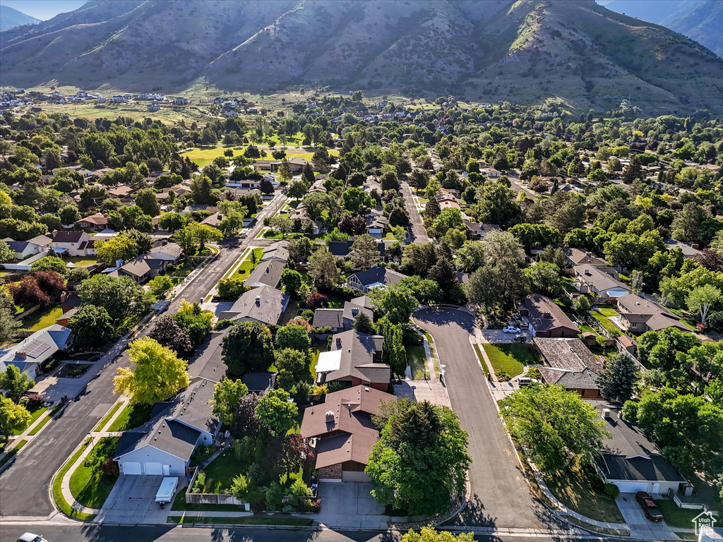 Aerial perspective of suburban area featuring mountains
