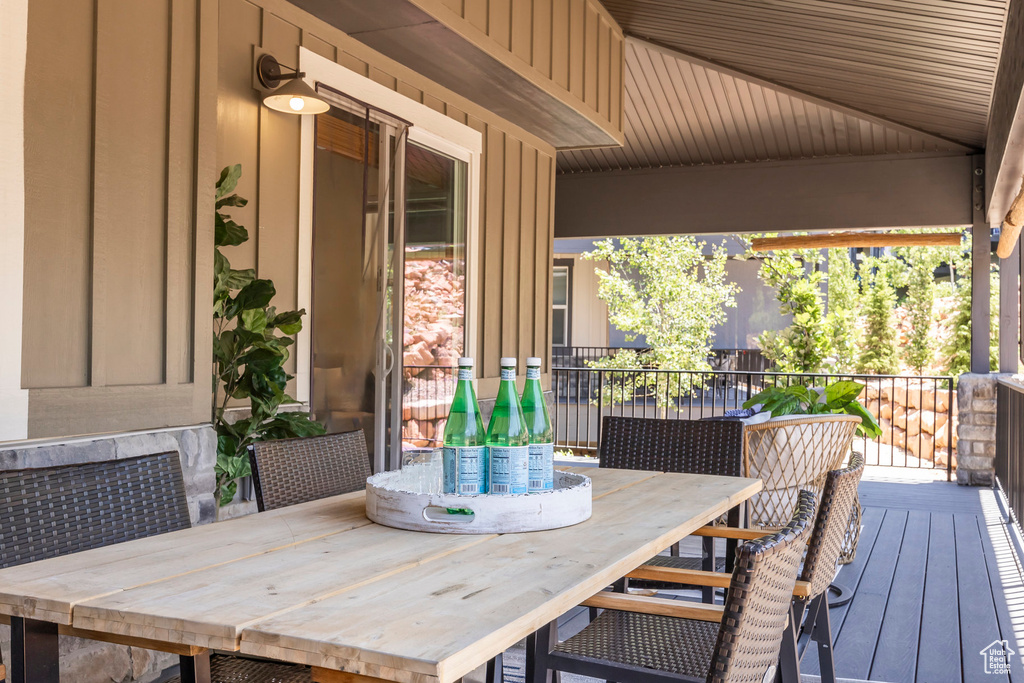 Wooden terrace with outdoor dining area