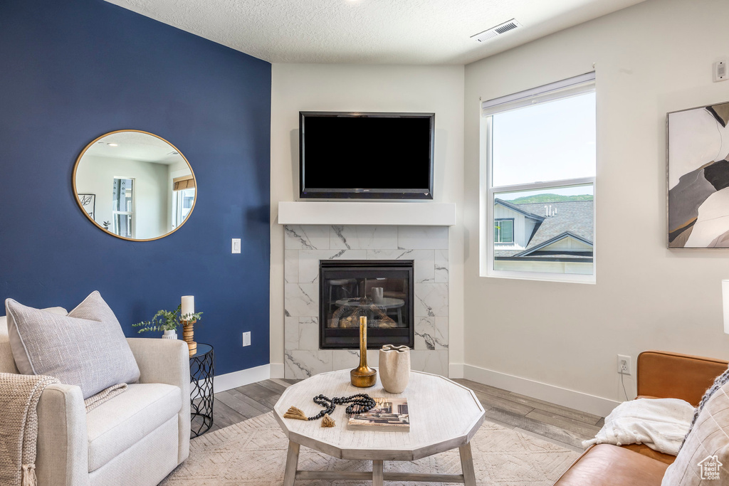 Living room featuring a fireplace and wood finished floors