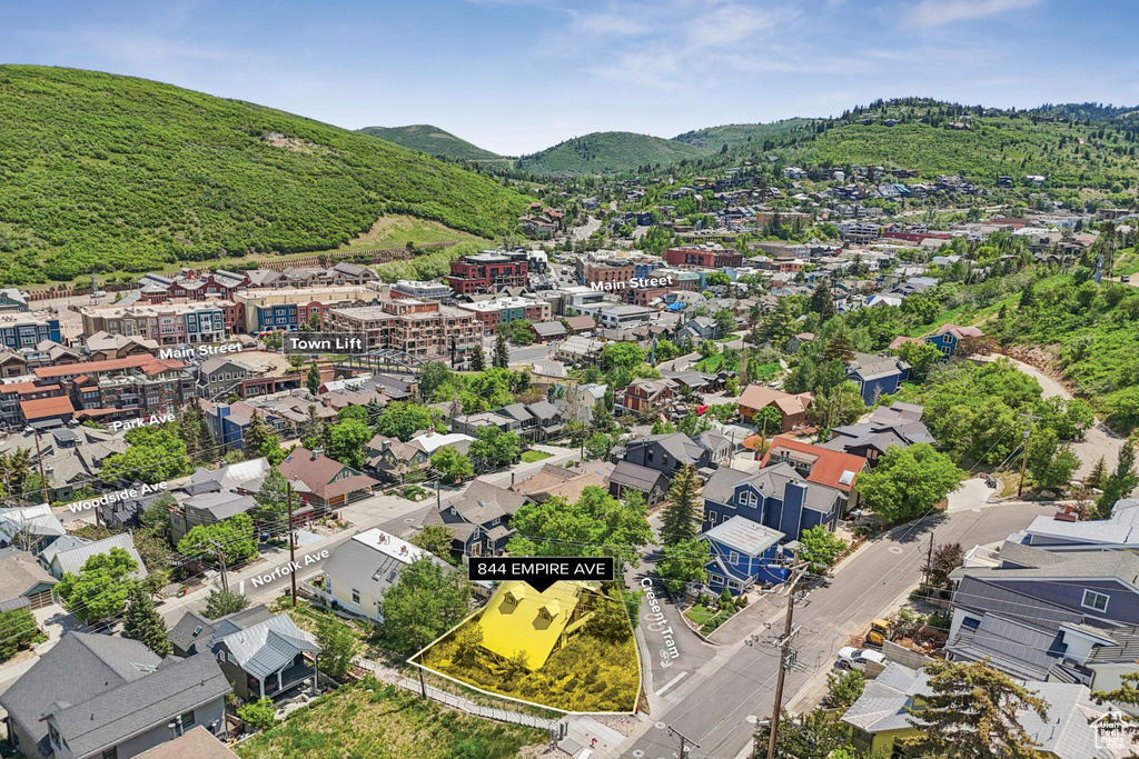 Aerial view of a mountain backdrop