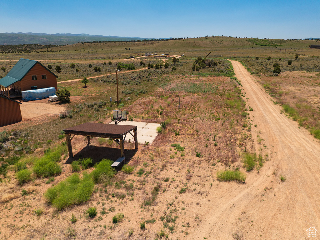 Overview of rural landscape featuring mountains