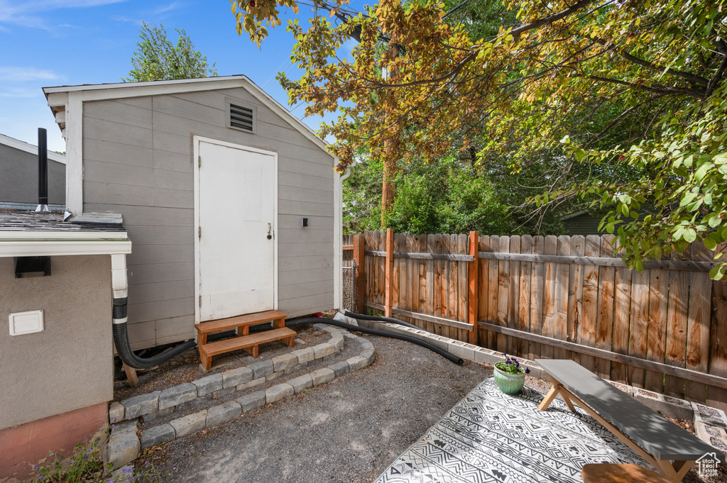 View of shed with entry steps