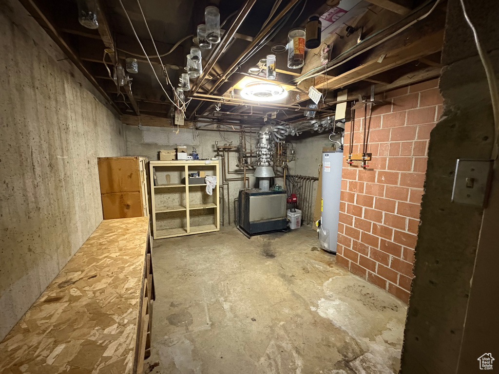 Unfinished basement with water heater