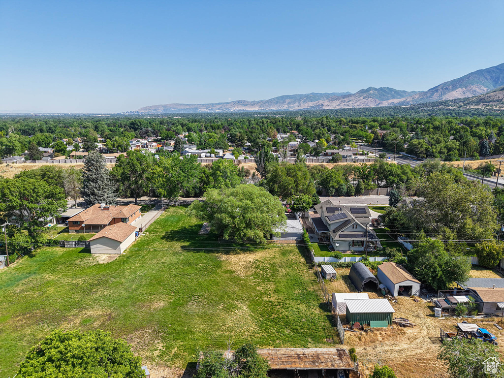Aerial perspective of suburban area featuring mountains
