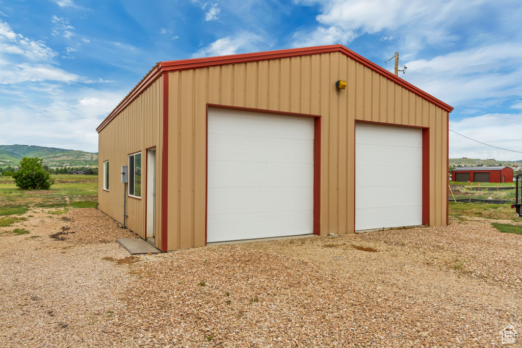 View of detached garage