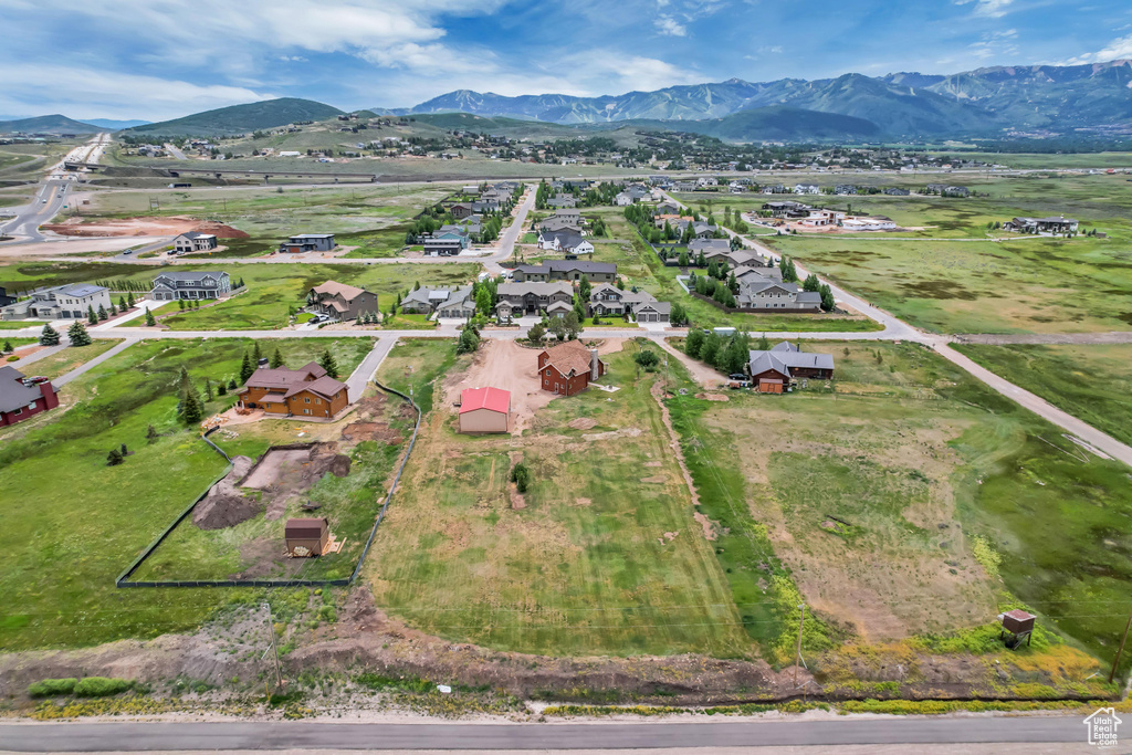 Aerial perspective of suburban area with mountains