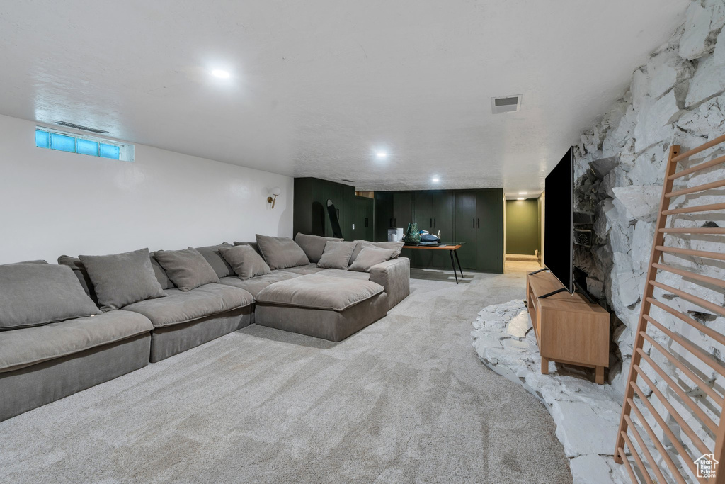 Living room featuring carpet flooring