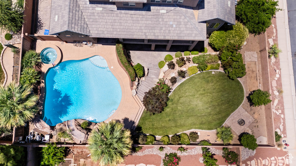 Drone / aerial view of a pool