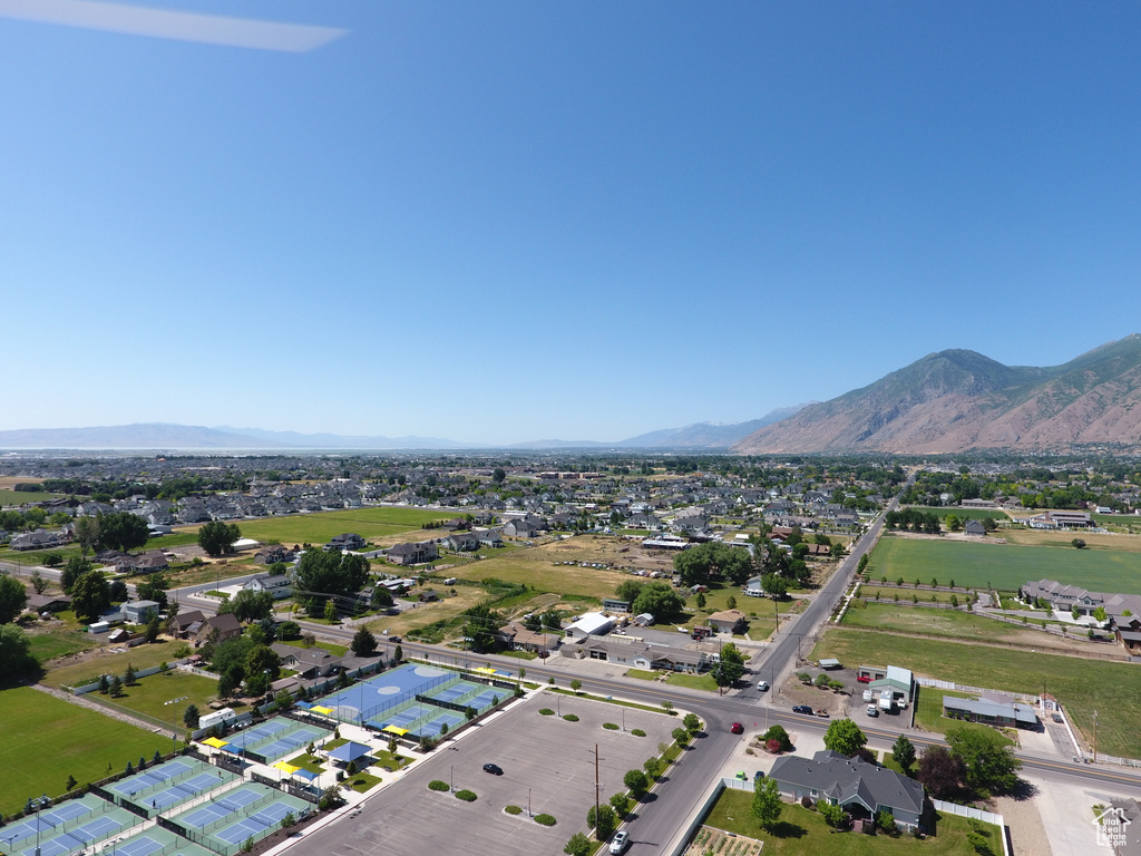 Drone / aerial view of a mountainous background
