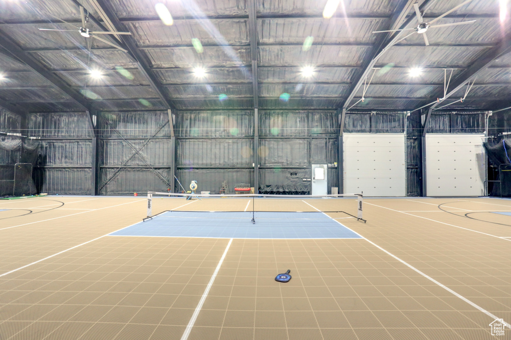 View of tennis court featuring basketball court