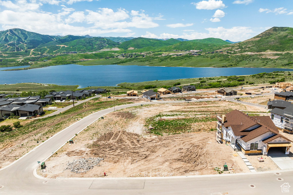 Aerial view of a water and mountain view