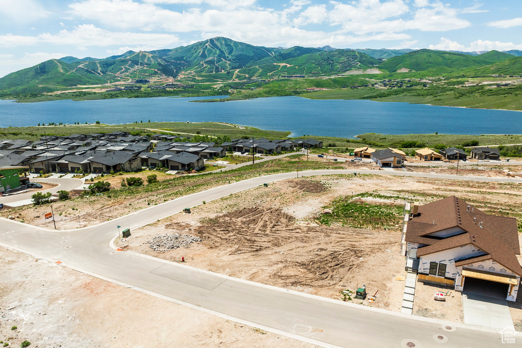 Aerial view of a water and mountain view