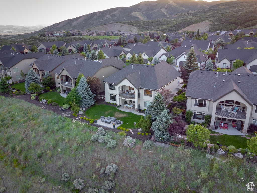 Aerial perspective of suburban area featuring mountains