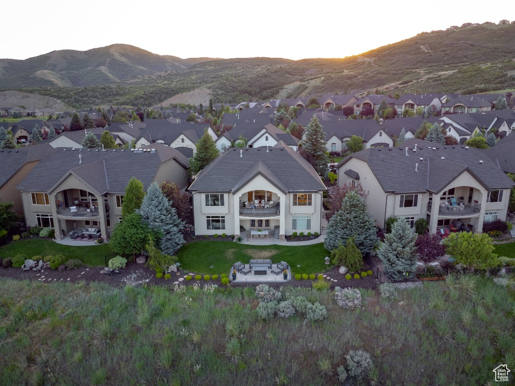 Aerial perspective of suburban area featuring mountains
