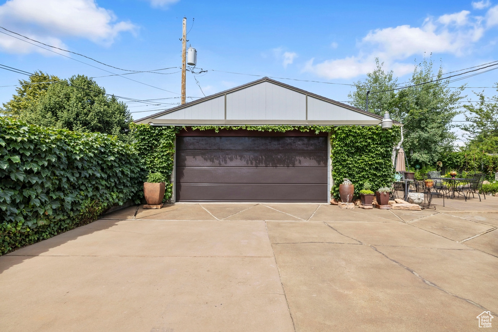 View of detached garage