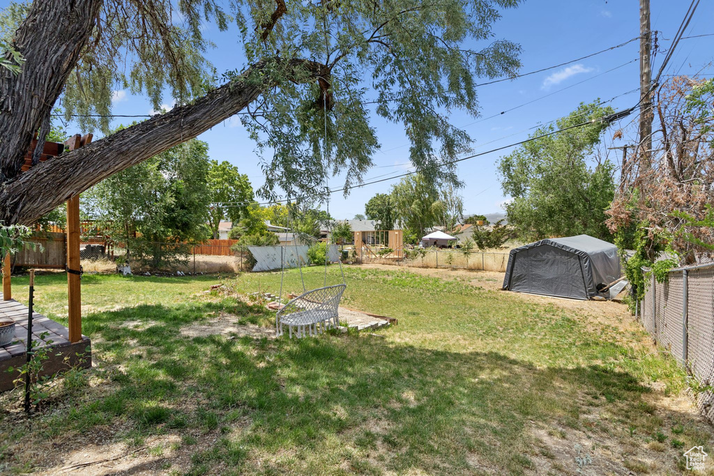 View of fenced backyard
