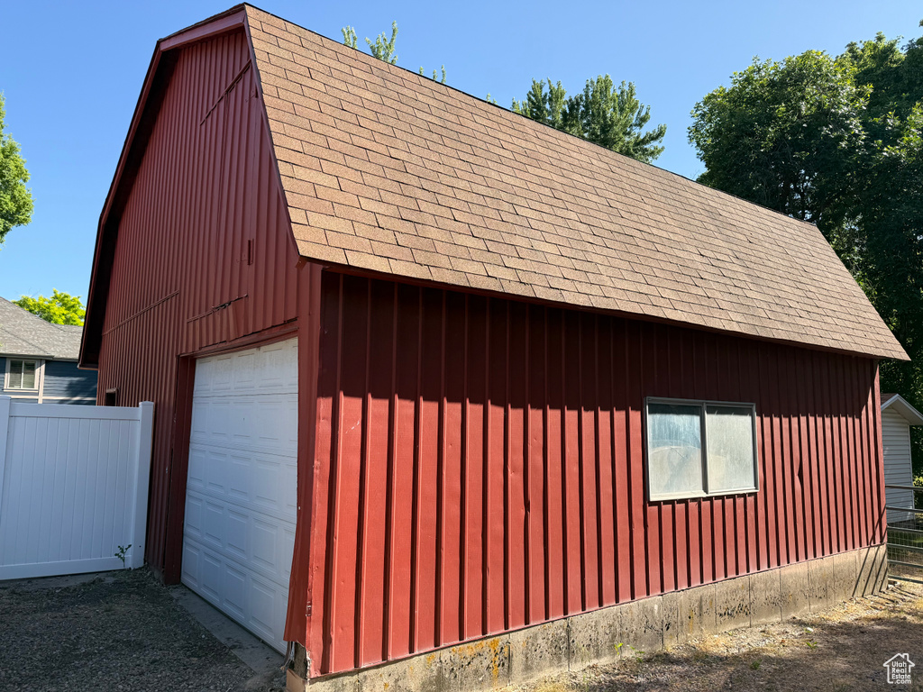 View of detached garage