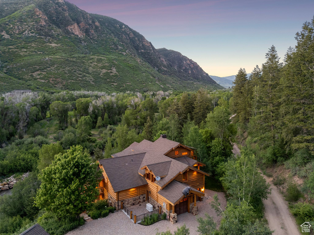 Mountain view with a heavily wooded area