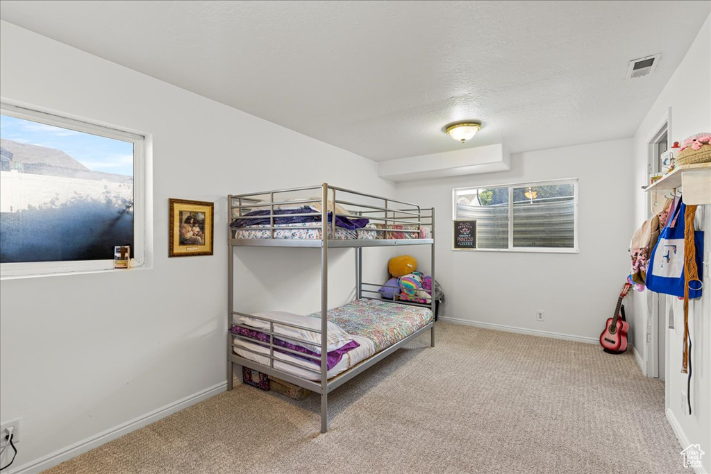 Bedroom with carpet flooring and multiple windows