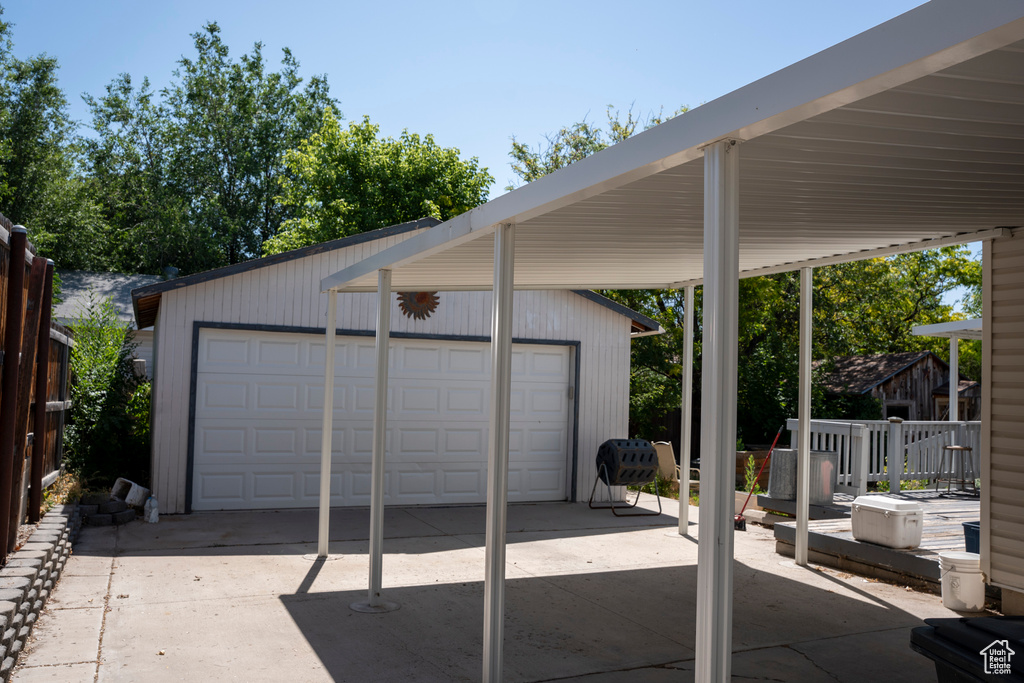 View of detached garage