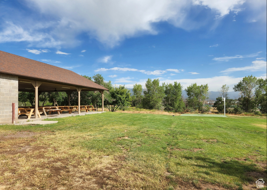 View of grassy yard with a gazebo