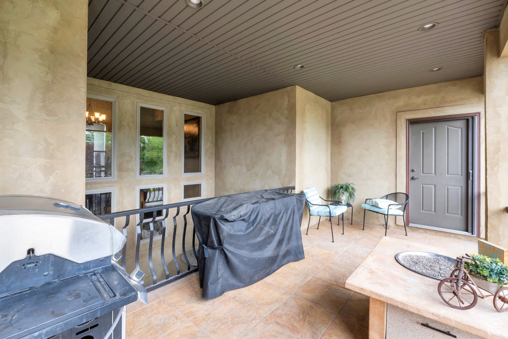View of patio with area for grilling