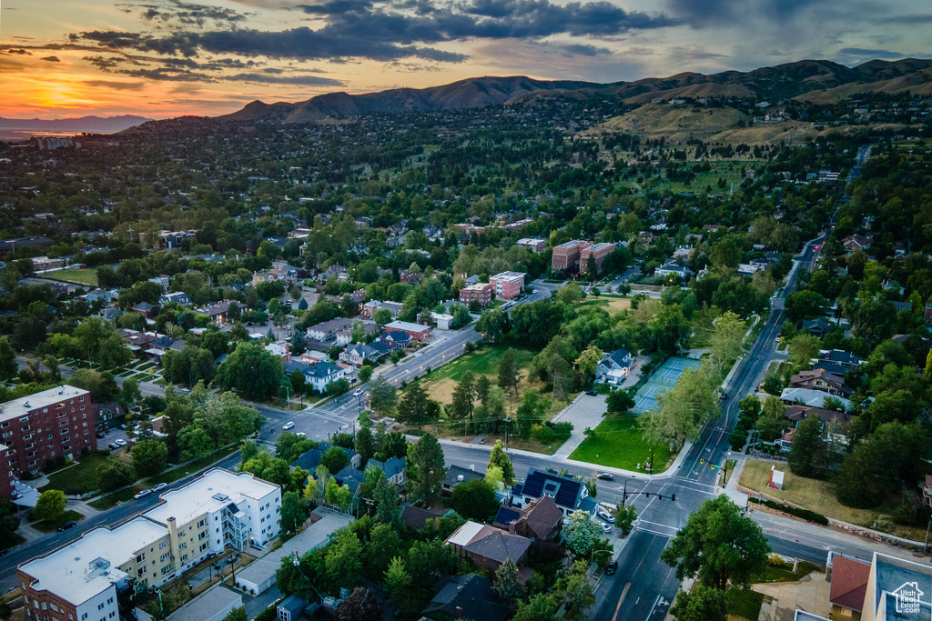 Drone / aerial view of a mountainous background