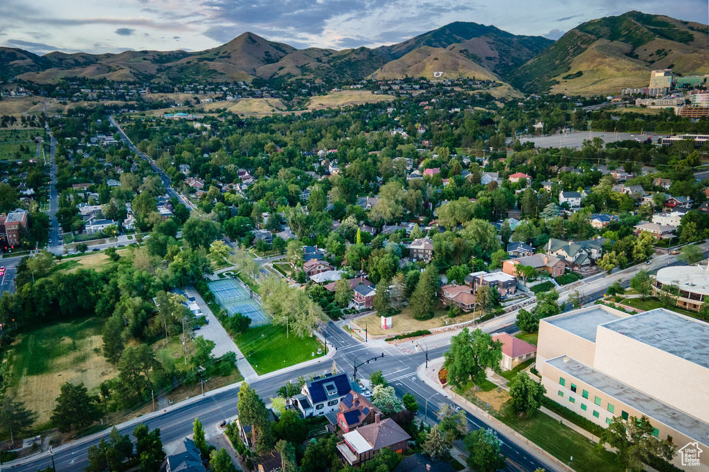 Drone / aerial view of a mountain backdrop
