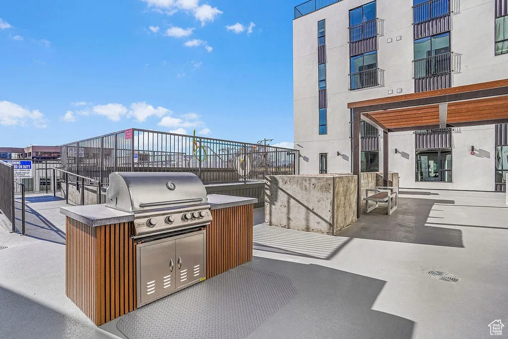 View of patio featuring grilling area