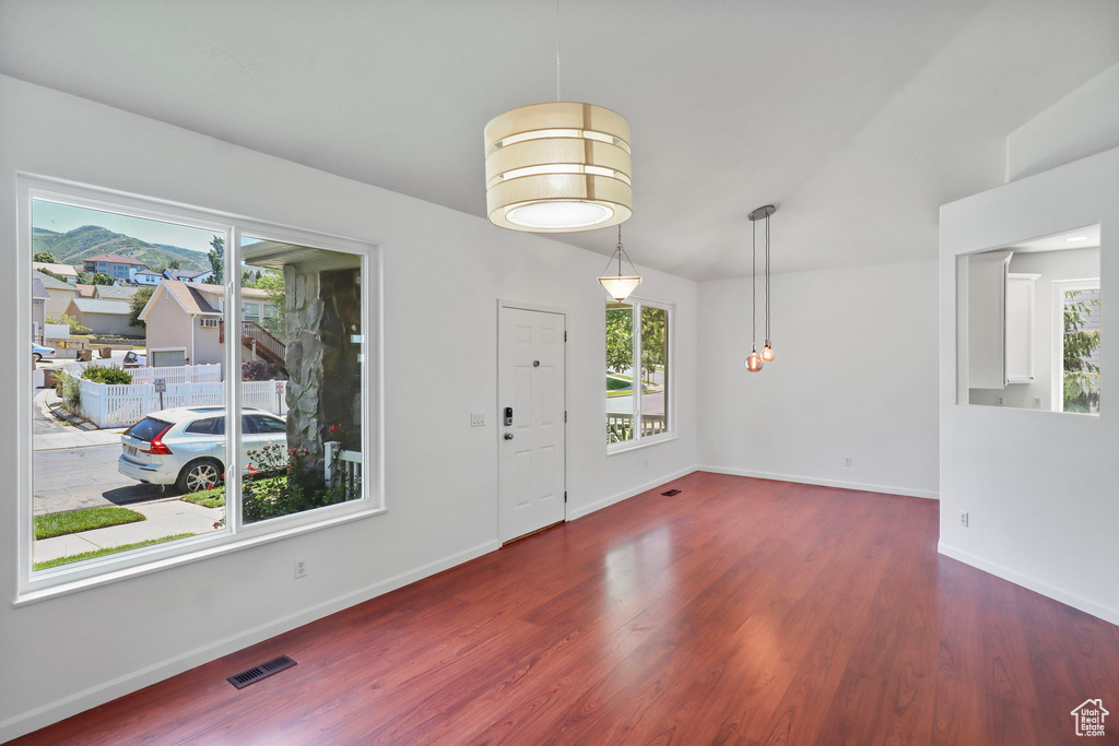 Foyer entrance featuring plenty of natural light and wood finished floors