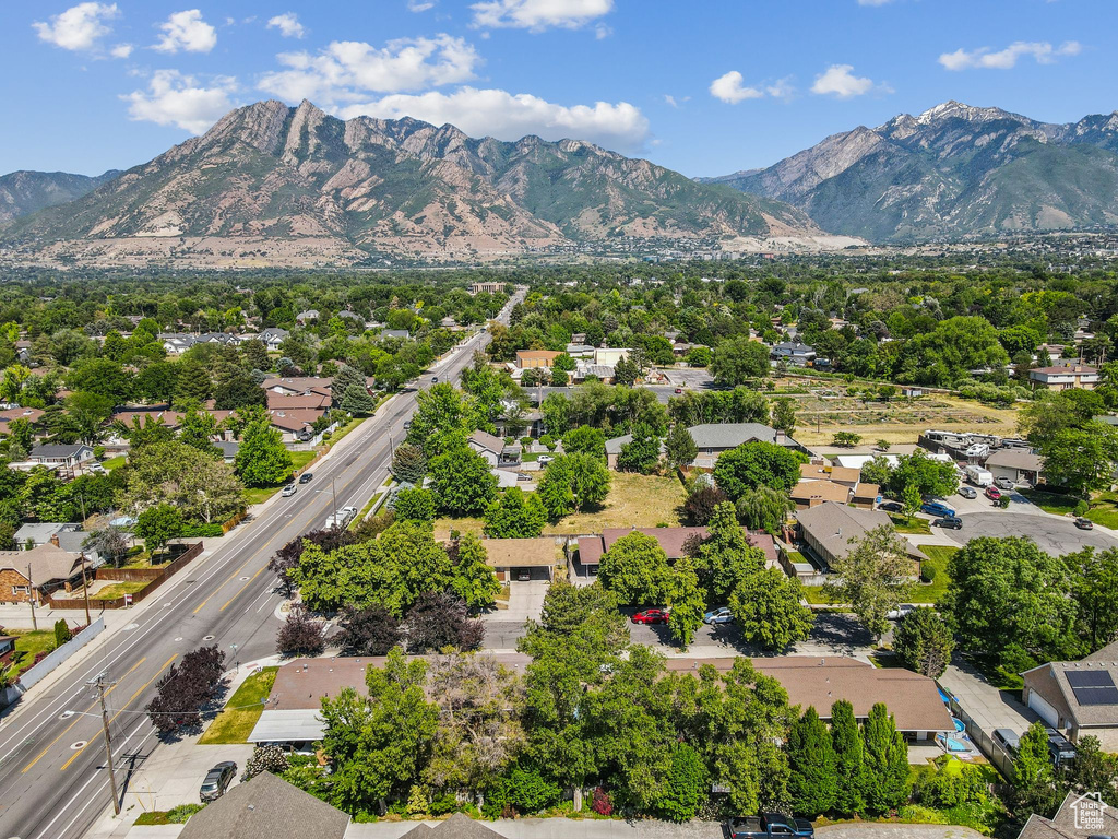 View of mountain background with nearby suburban area