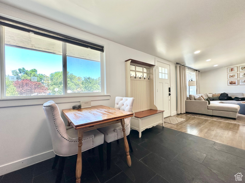 Dining space featuring recessed lighting and baseboards