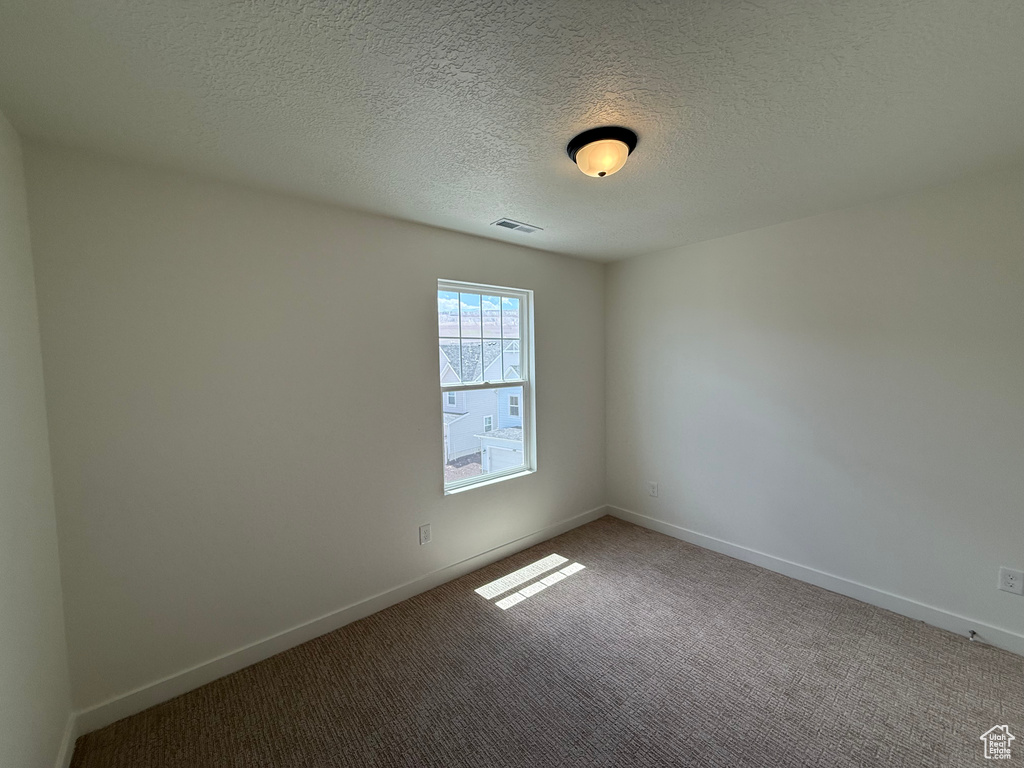 Unfurnished room with carpet flooring and a textured ceiling
