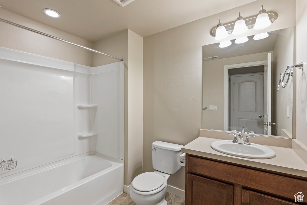 Full bathroom featuring vanity and shower / bathtub combination