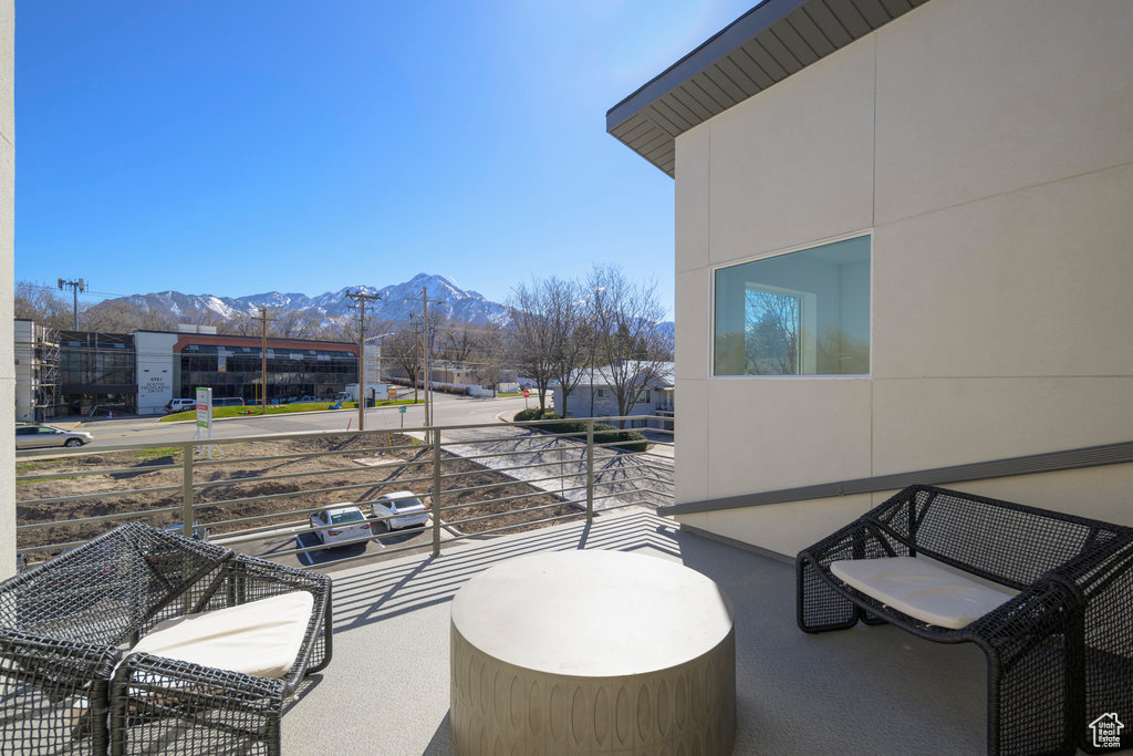 Patio / terrace with a mountain view