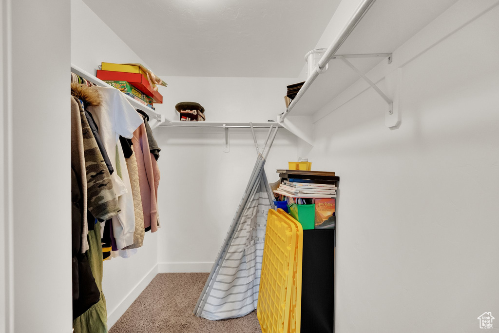 Walk in closet with carpet