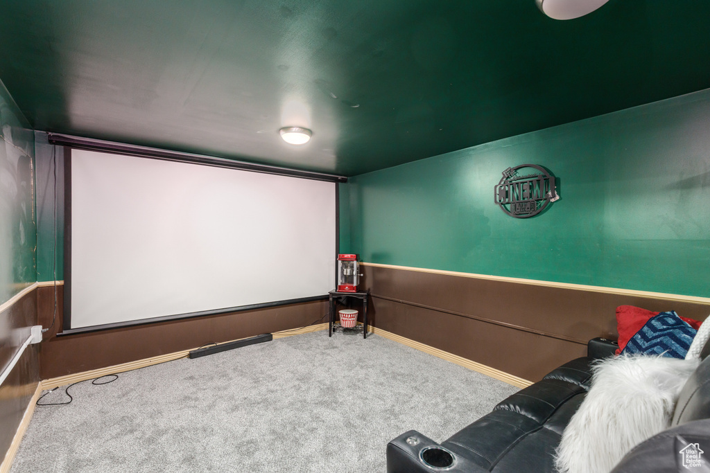 View of carpeted home theater room