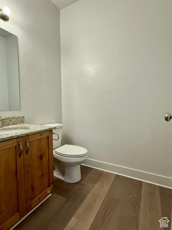 Bathroom featuring wood finished floors and vanity