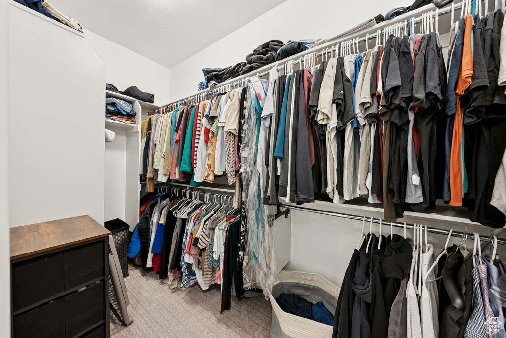 Spacious closet with carpet flooring