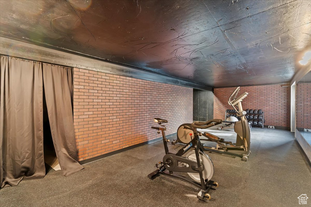 Workout area with brick wall