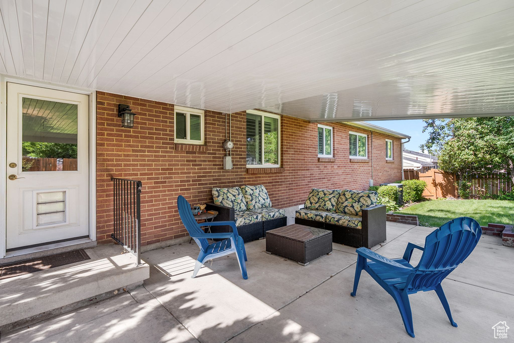 View of patio featuring an outdoor living space